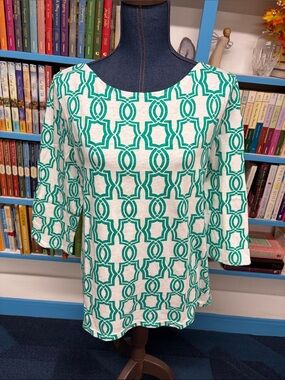 Chicos size 2 white and green patterned top